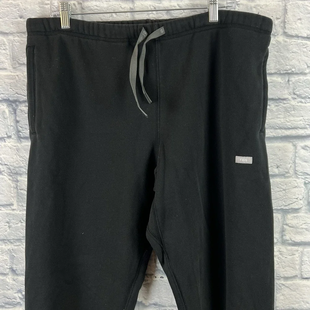FIGS Jogger Sweatpants Men Black Drawstring Fleece Stretch Pants Size XL‎